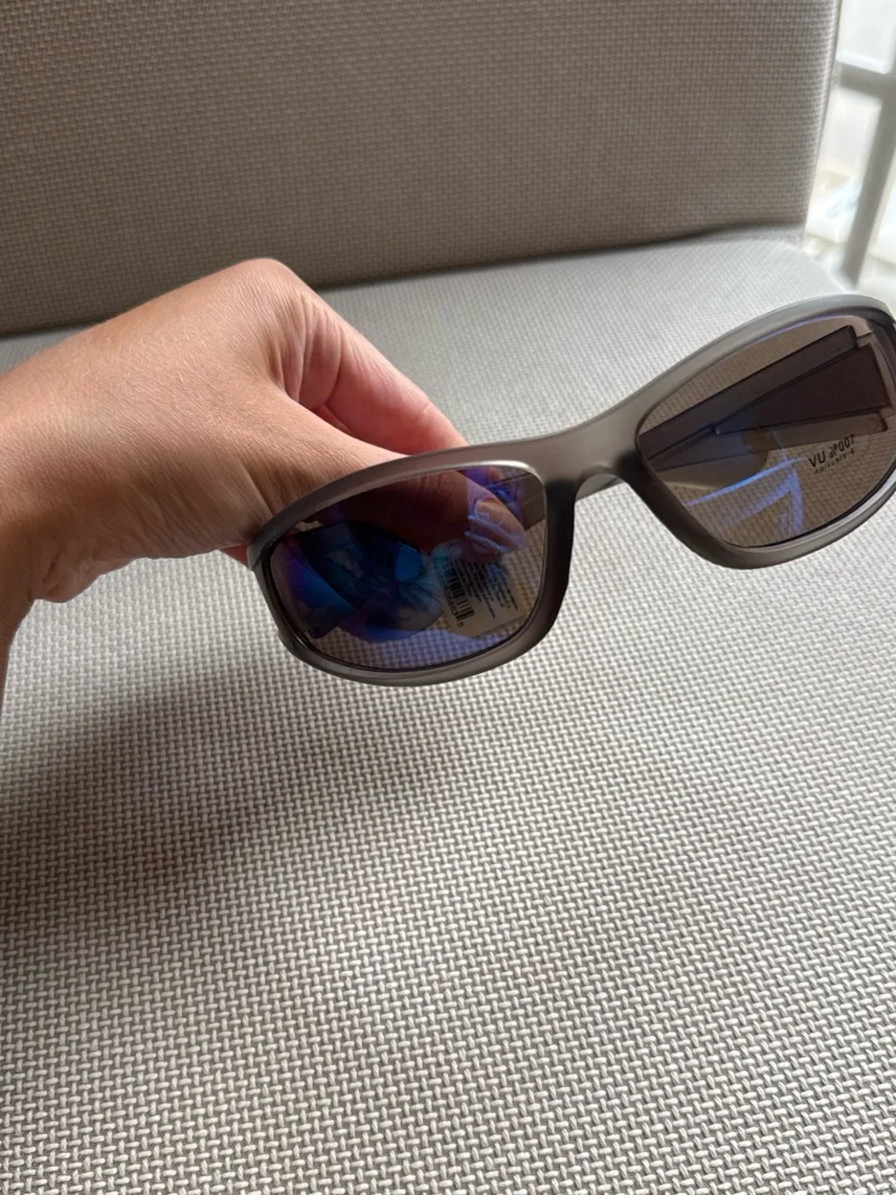 Sporty Gray Sunglasses with Blue Mirrored Lenses